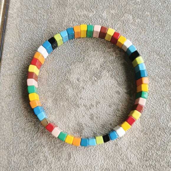 Roxanne Assoulin Rainbow Brite Bit X Bit Gold Colorful Enamel Stretch Bracelet - Picture 3 of 4